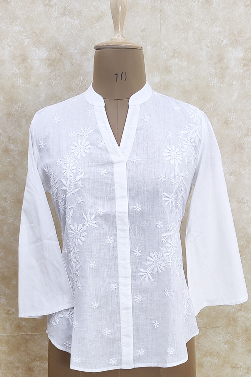  White Colour Cotton Chikankari Short Top Mc251969